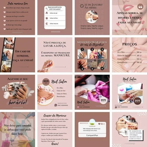 Pack Templates Manicure 100 Artes Editáveis Direto No Canva