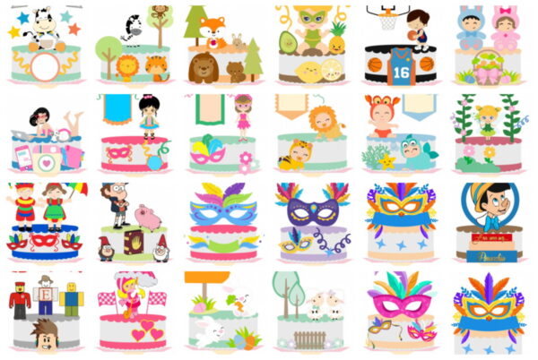 pack topo de bolo arquivo digital aniversarios e festas