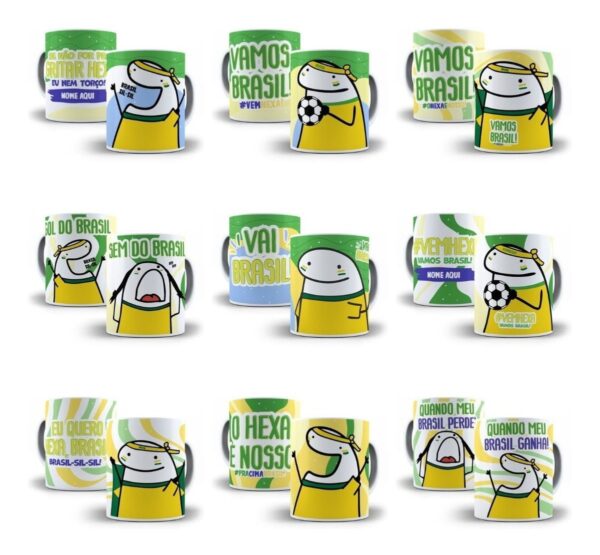 Pacote Artes Caneca Brasil Torcedor Flork 9 Arquivos Png