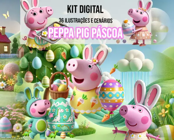 Papelaria Personalizada Peppa Pig Páscoa em Arquivo PNG