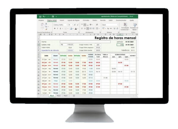 Planilha Cartão De Ponto E Horas Extra Para Funcionários