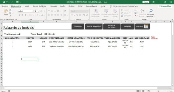 Planilha Controle De Imóveis + Recibo De Aluguel Em Excel