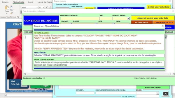 Planilha Controle De Imóveis + Recibo De Aluguel Em Excel