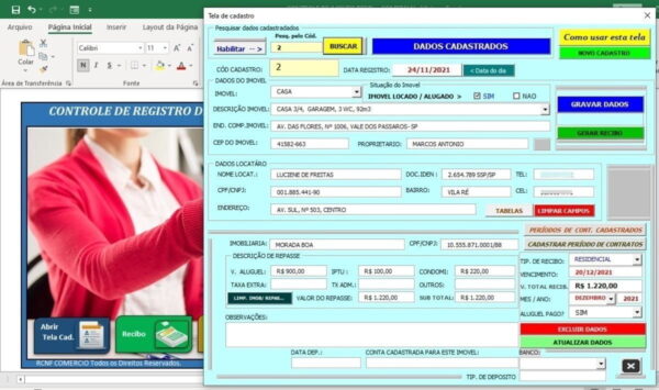 Planilha Controle De Imóveis + Recibo De Aluguel Em Excel