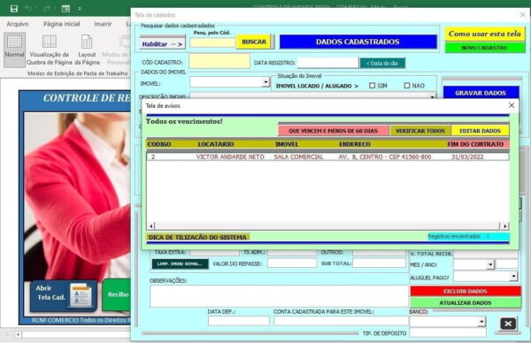 Planilha Controle De Imóveis + Recibo De Aluguel Em Excel