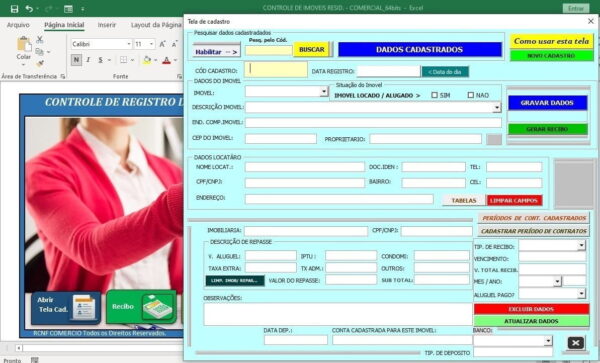 Planilha Controle De Imóveis + Recibo De Aluguel Em Excel