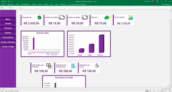 Planilha Finanças Cliente Venda Estoque Contas Pagar Receber