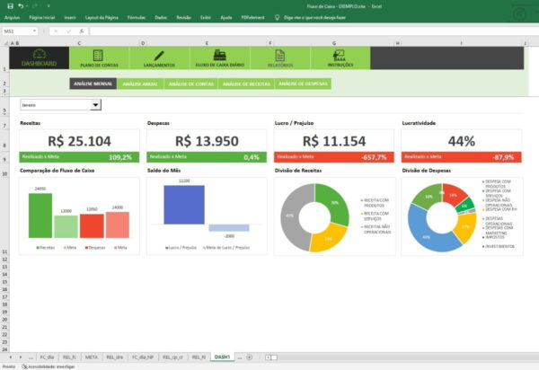 Planilha Fluxo Caixa Conta Pagar Receber Dashboard Relatório