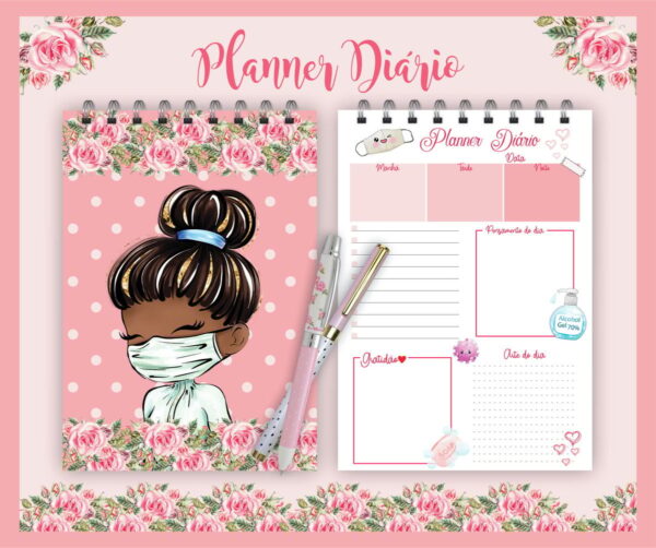 planner diario nossos herois corona rosa kit digital