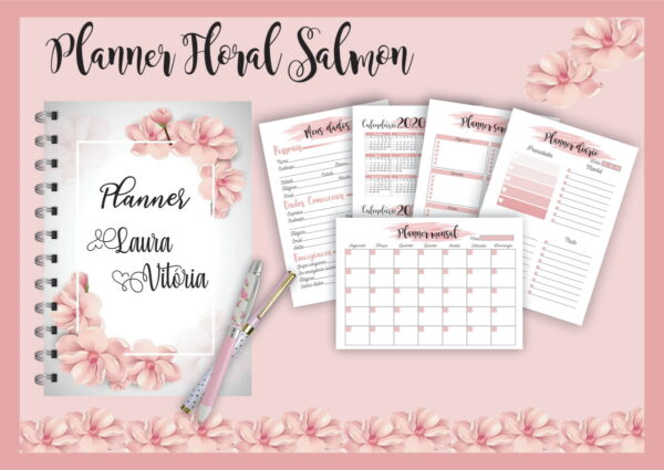 planner floral salmao arquivo digital papelaria digital