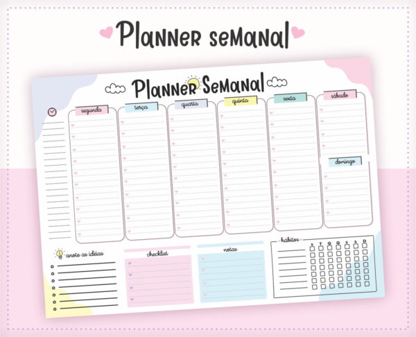 planner semanal de mesa arquivo digital scrapbook