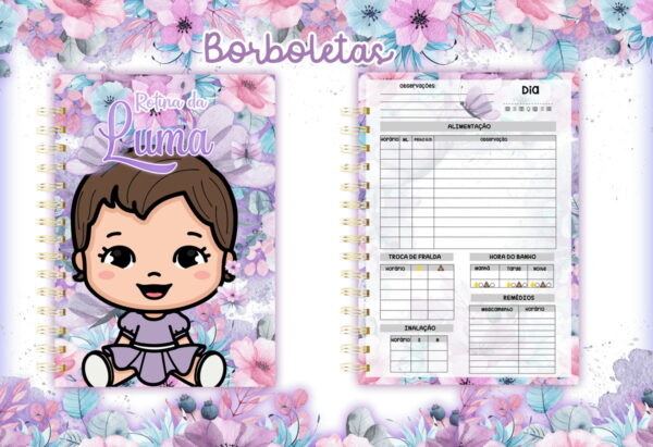 rotina do bebe borboleta menina arquivo digital encadernacao