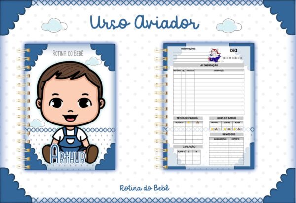 rotina do bebe ursinho aviador menino arquivo digital miolo digital
