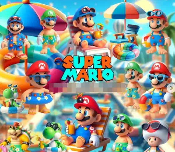 Super Mario em Festa de Piscina - Kit Digital 3D