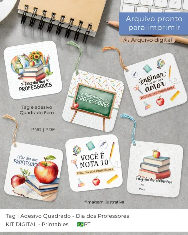 Tag Quadrada 6cm Professores Arquivo para Personalização