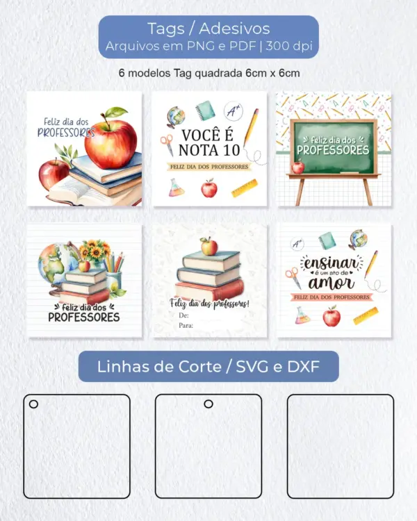 Tag Quadrada 6cm Professores Arquivo para Personalização