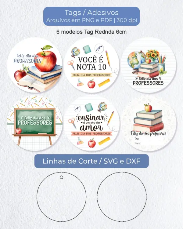 Tag Redonda 6cm para Decoração de Festa de Professor