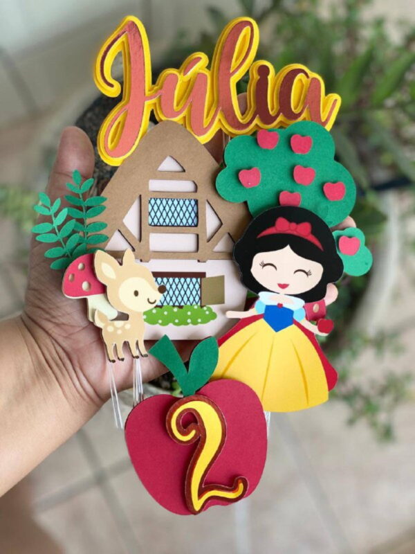 topo de bolo branca de neve cute camadas arquivo digital camadas