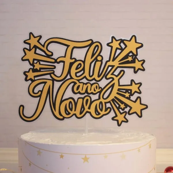 Topo de Bolo Feliz Ano Novo - Arquivo Digital