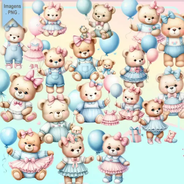 Ursinhas Azul Rosa Kit Png Para Encadernacao Criativa